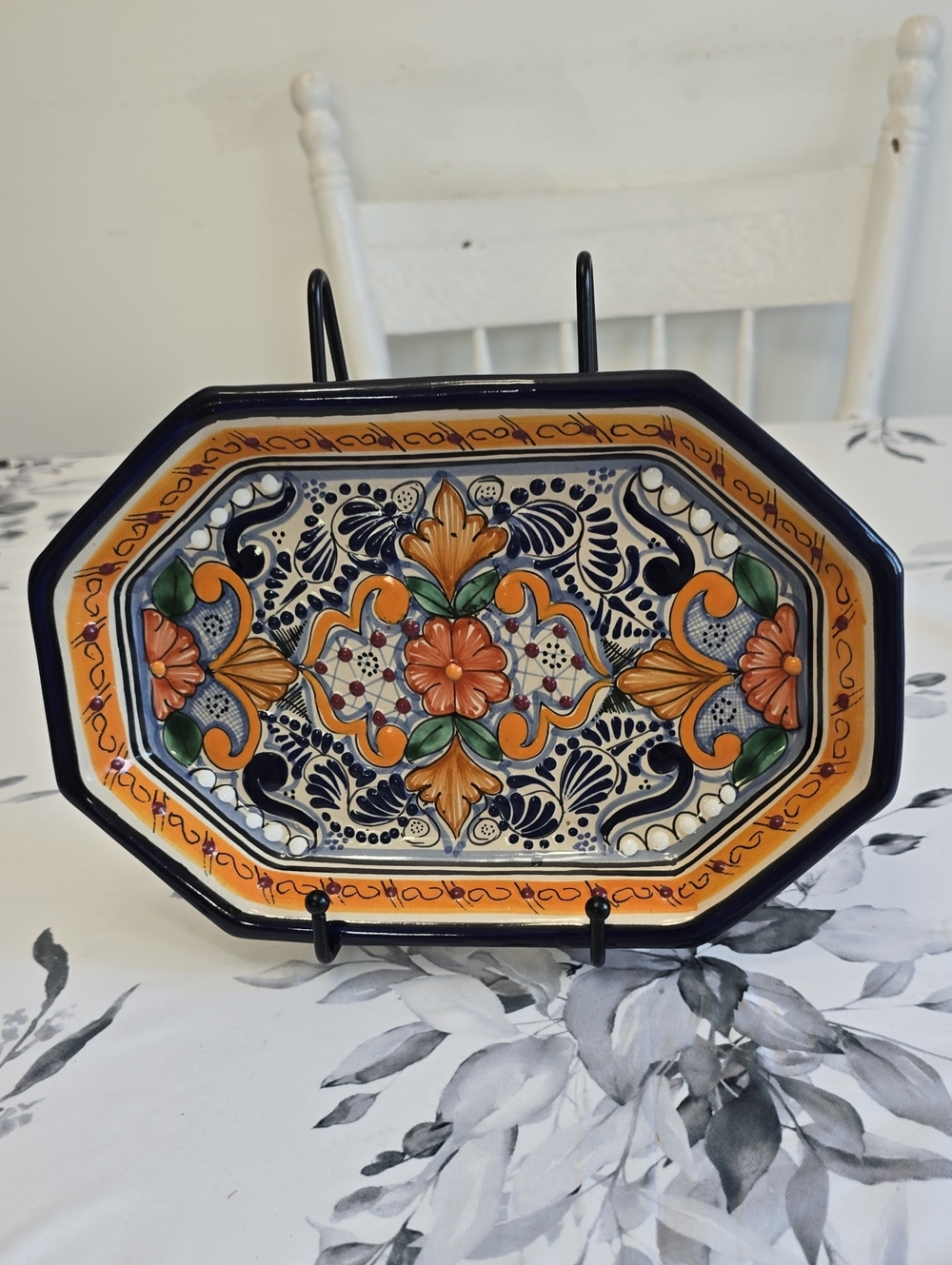 Talavera Del Carmen Mexican Clay Pottery Tray Decor 3D Orange Blue